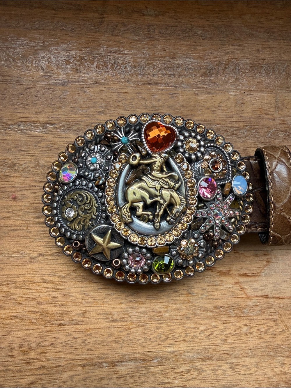 Embellished Brown Western-Style Belt with gorgeous buckle!